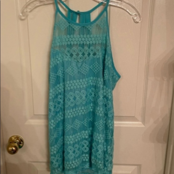 Maurices Lace Overlay Halter Top Swing Top Teal Womens Size - Picture 1 of 7